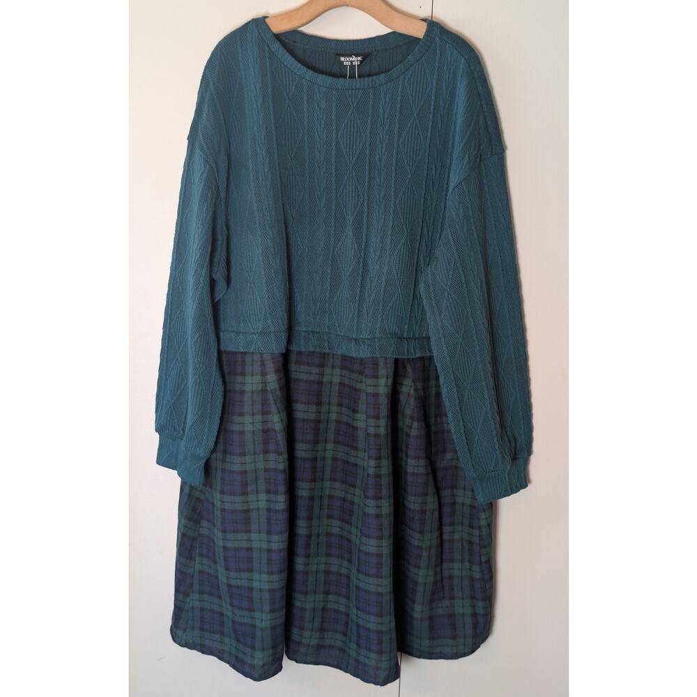 Bloomchick Green Sweater Plaid Dress 3XL - Picture 10 of 14